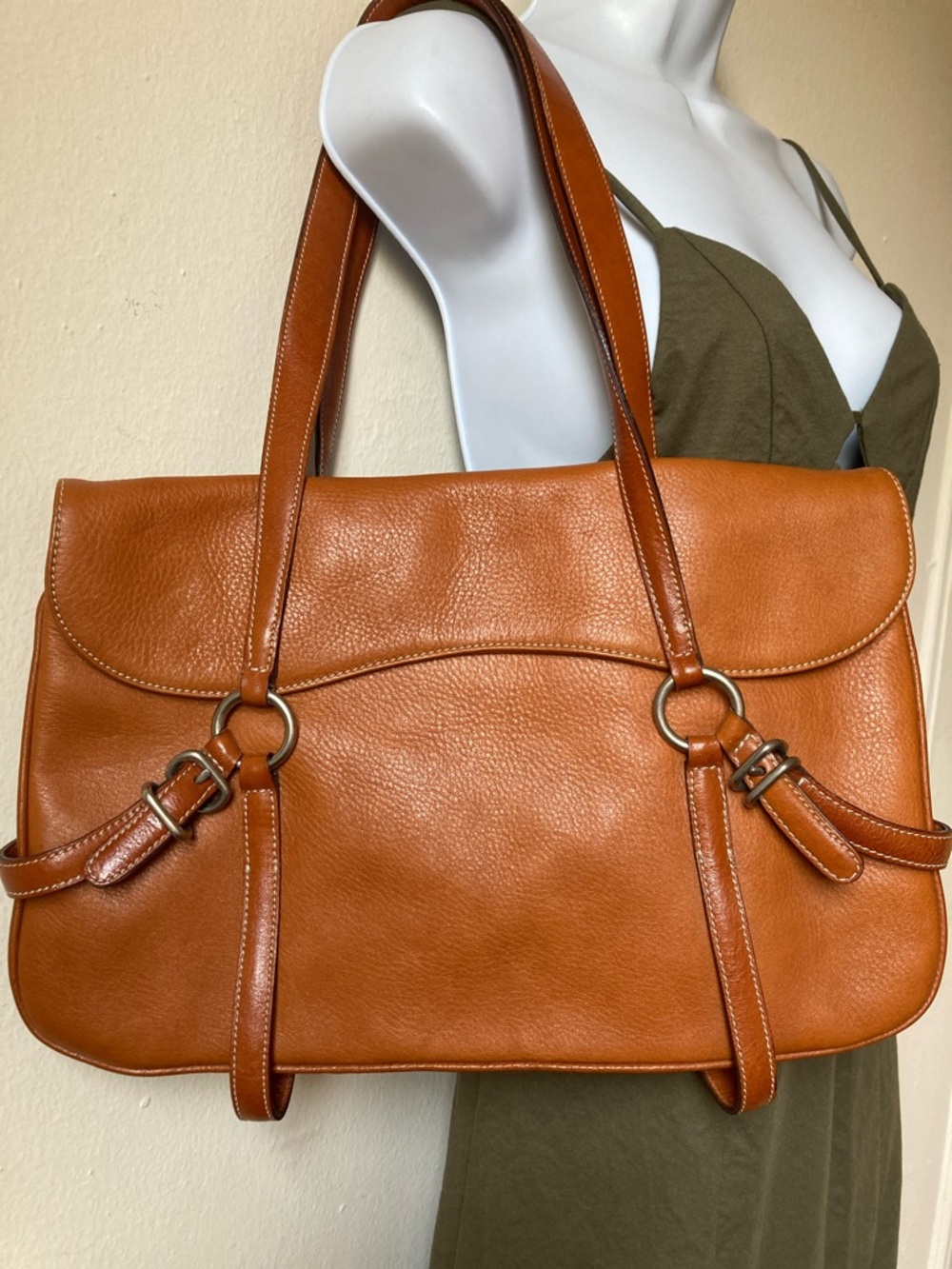 Johnny Farah Genuine Leather Bag in Cognac Brown H9”xL15”